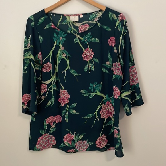 Anthropologie HD In Paris Floral Semi Sheer Eira Top Size 10 - Picture 4 of 8